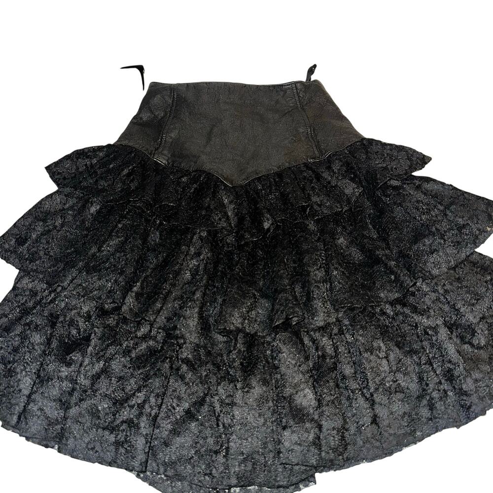 Vintage chia leather lace ruffle skirt